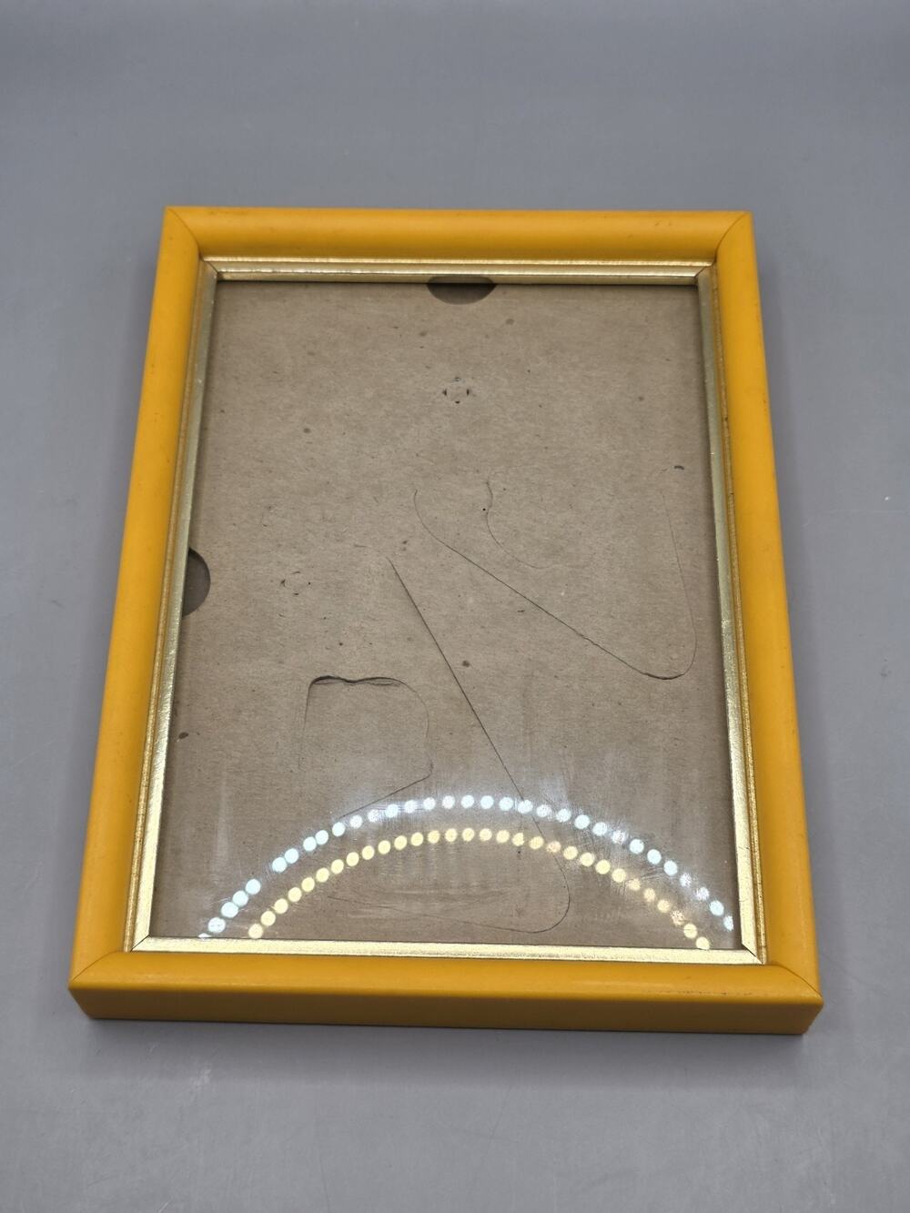 Vintage Bright Yellow Wood Picture Frame Gold Trim Inner Lip Tabletop Wall Decor